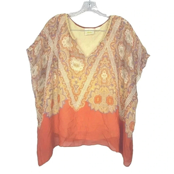 Maeve Nalina 100% Silk Gauzy Poncho Style Paisley Tunic Top XS Multicolor Boho - Picture 4 of 9